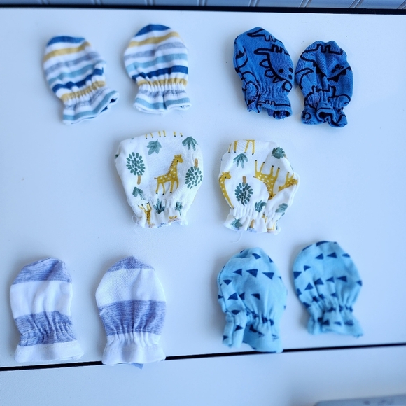 Set of 5 Pair Gerber Baby Mittens, 0-3 Months, Newborn Blue Green Gray - Picture 1 of 11